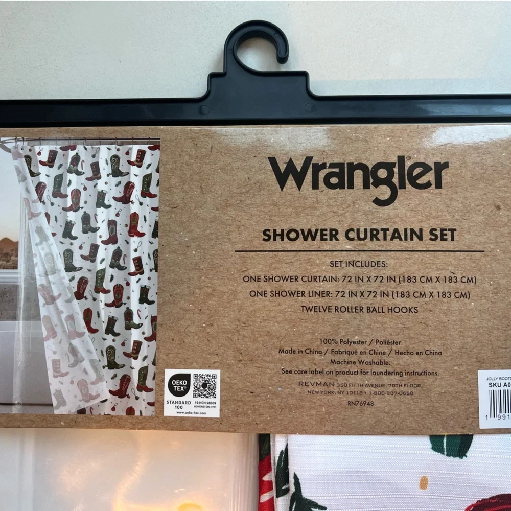 Wrangler Christmas Shower Curtain Set Cowboy Boots